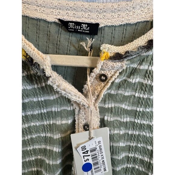 Miss Me Blouse Balloon Oversized Sweater strips Green boho grunge - Picture 7 of 12